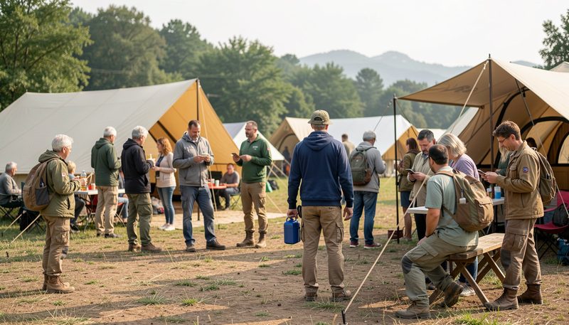 Corde, pali di legno e nodi pronti per una costruzione scout in un campo estivo tra gli alberi